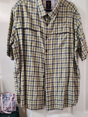 RedHead Men’s Short Sleeve Plaid Button-Down Shirt - Green and Blue